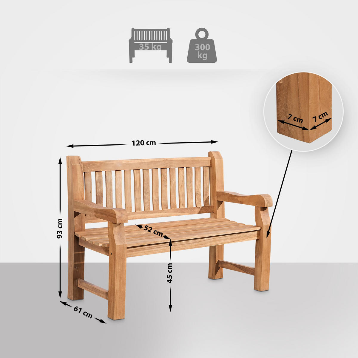 TEAKBANK Holzbank 120 cm mit Abdeckhaube Teak - Braun, Holz (120/93/61cm) - TPFGarden