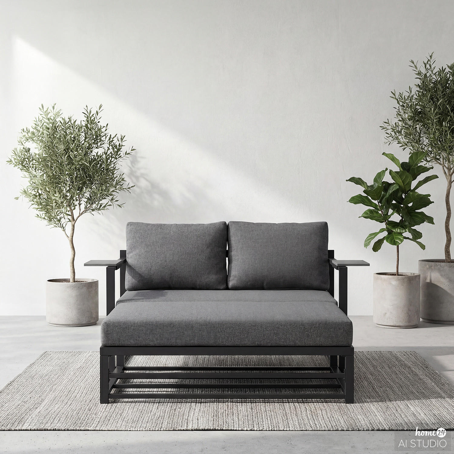 LOUNGESOFA - 2-teilig - Stahl / Webstoff - Grau, Kunststoff/Textil (155/65/74cm) - home24