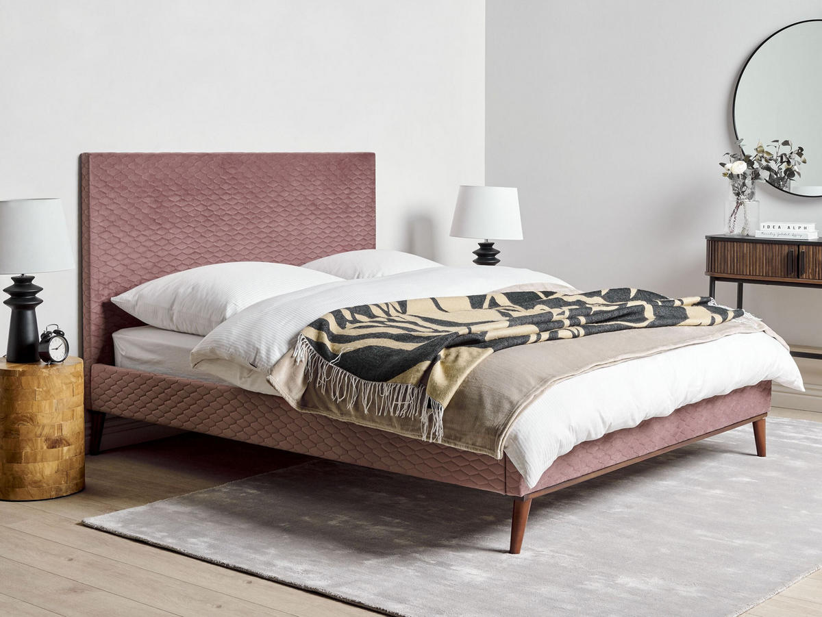 POLSTERBETT mit Lattenrost 140/200 cm Rosa Bayonne - Pink, Textil (140/200cm) - Beliani