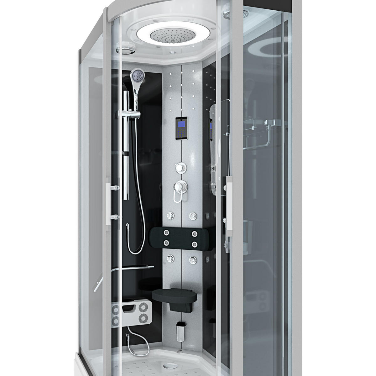 DUSCHE DampfduscheD60-73T3R-EC sw 80x120 - Schwarz, Glas/Kunststoff (80/120/215cm) - AcquaVapore by Sandra Jentho