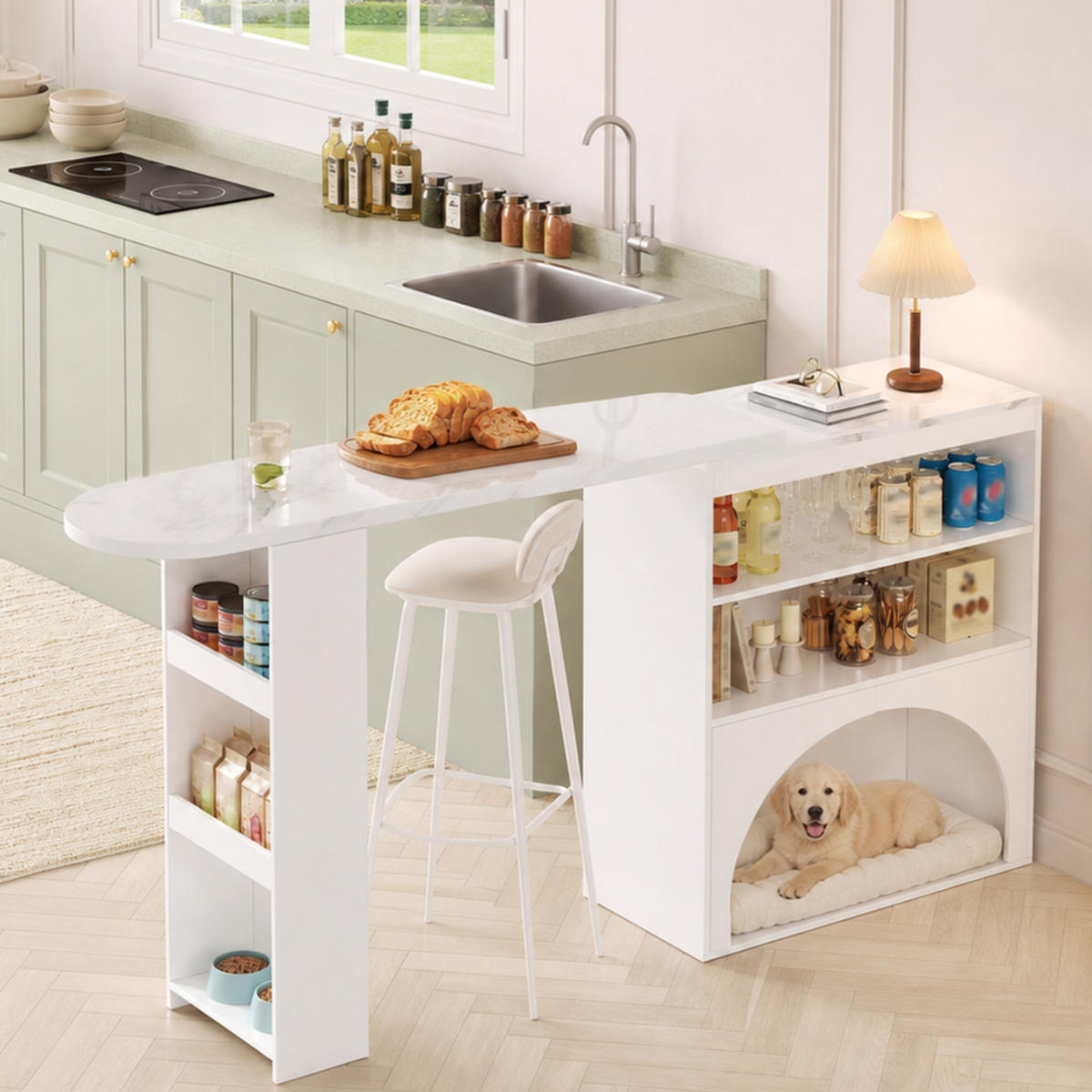 BARTISCH DE-38772 ausziehbar 120-180 cm mit Haustierbereich Weiß/Marmoroptik - Weiß, Holzwerkstoff (40/120/100cm) - ComfortXL
