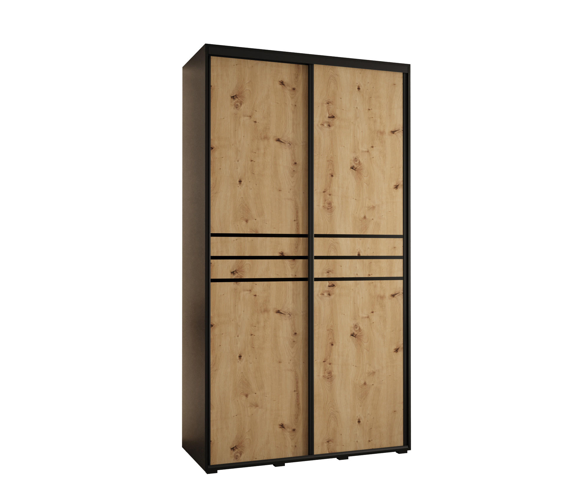 Abiks Möbel SCHWEBETÜRENSCHRANK Schwarz, Eiche Artisan, Schwarz 130cm × 60cm × 235cm