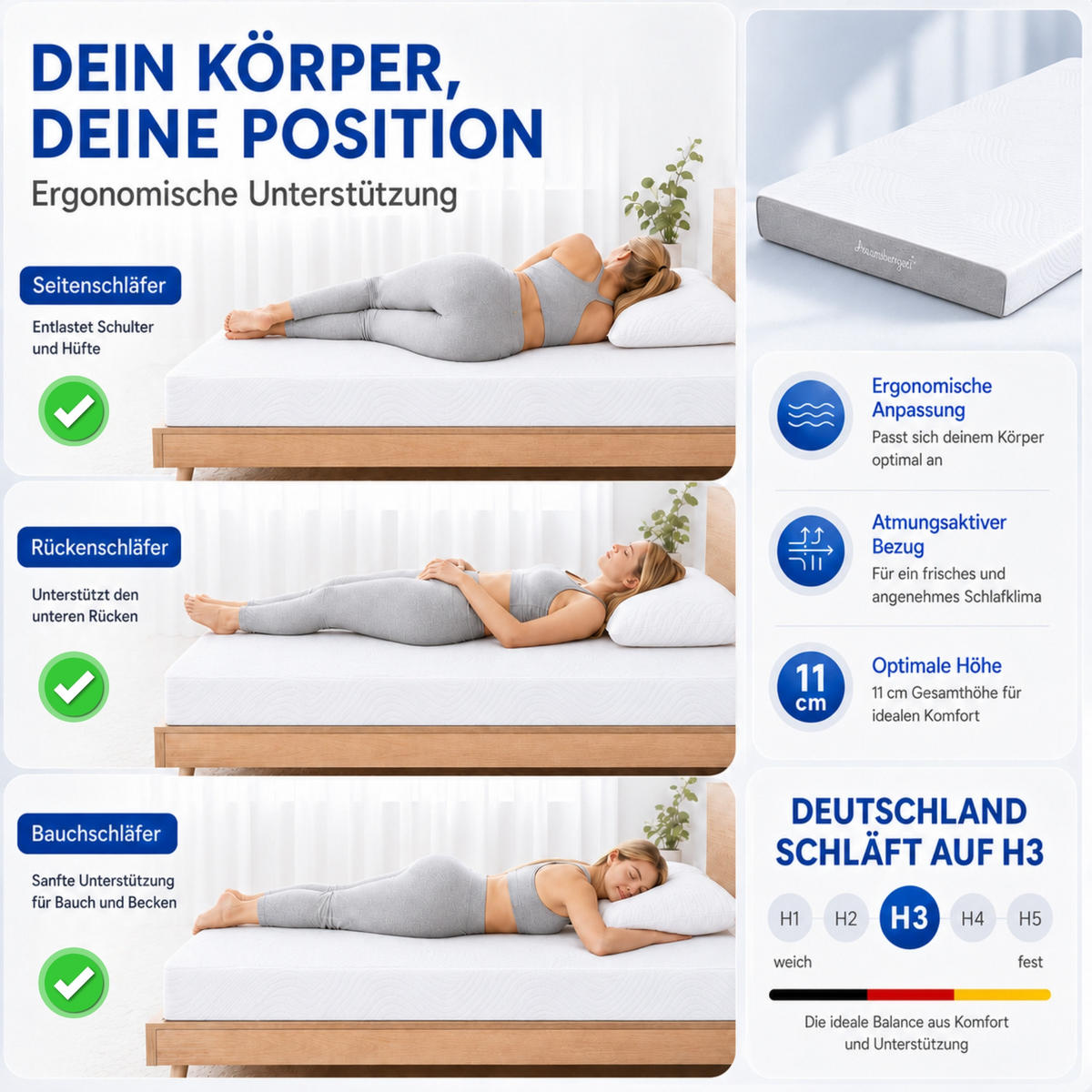 GEL-MATRATZE LINA, Höhe 11cm, 120x200cm - Weiß, Textil (120/200cm) - Arensberger