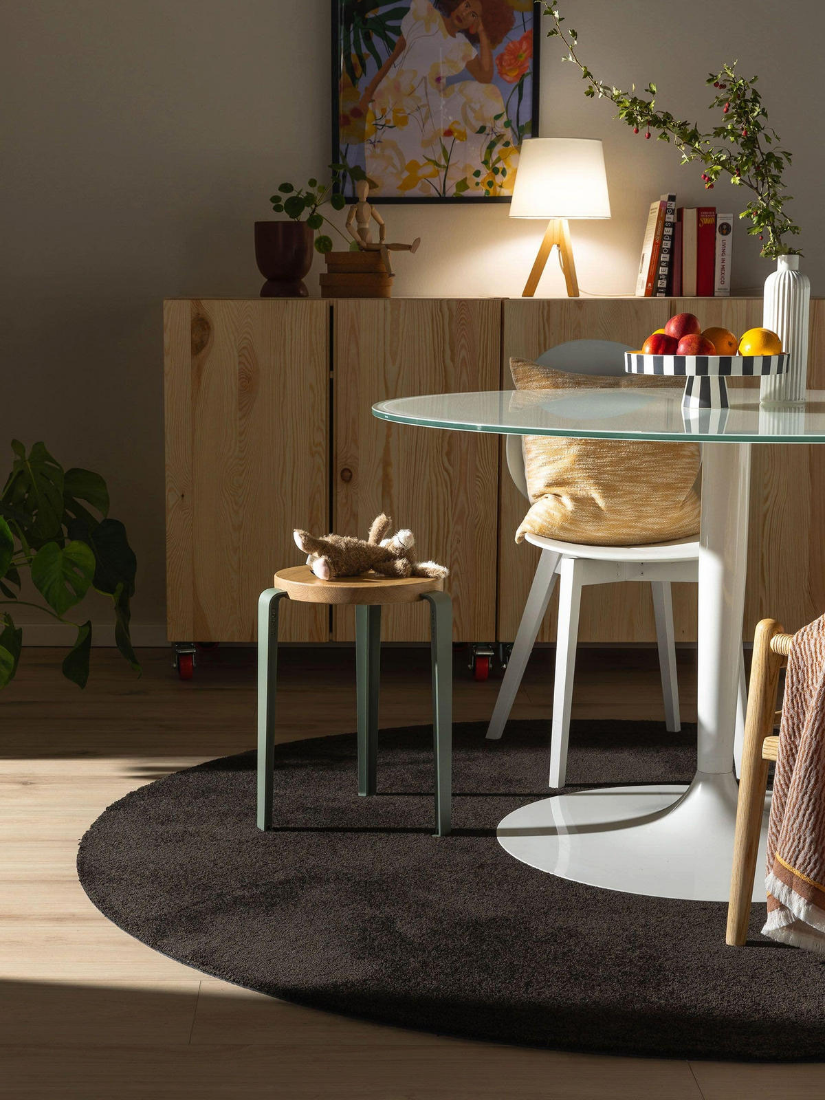 TEPPICH Nina waschbar ø 150 cm rund - Anthrazit, Kunststoff (150/150cm) - benuta Nest