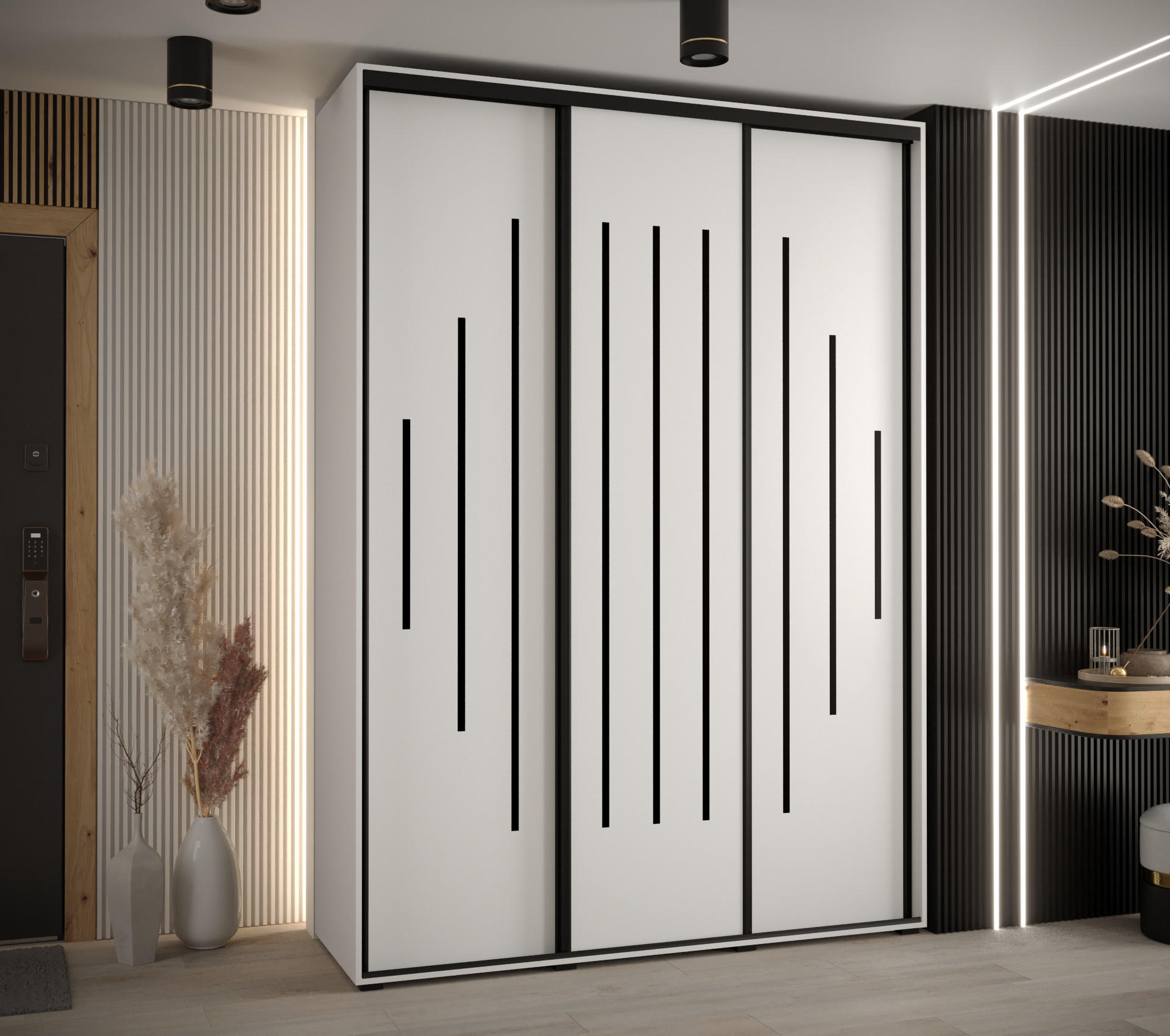 SCHWEBETÜRENSCHRANK 235,2/170/60 3-türig - Schwarz/Weiß, Holz/Metall (170/235/60cm) - Abiks Möbel