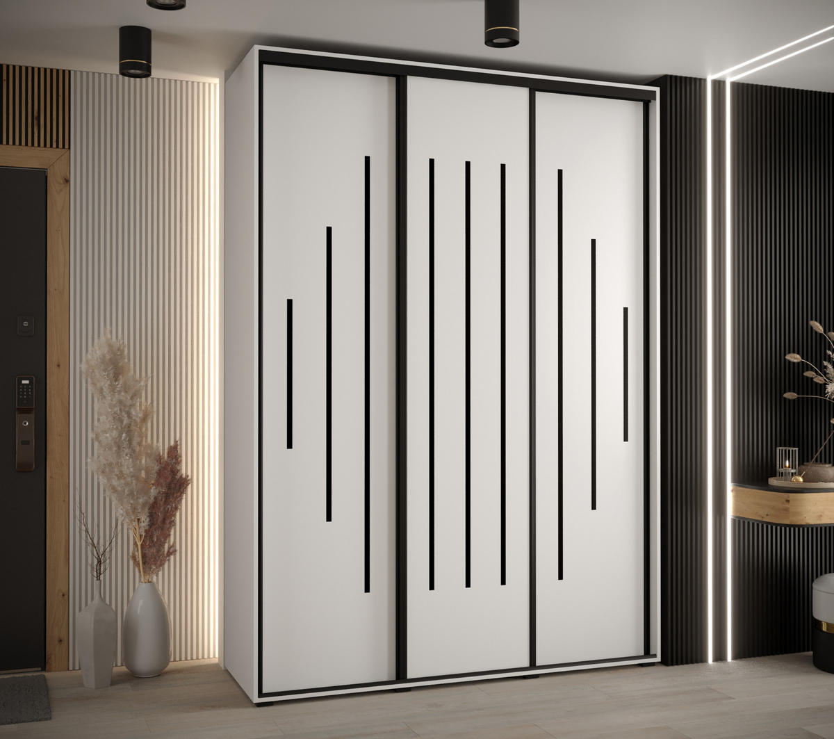 SCHWEBETÜRENSCHRANK 235,2/170/60 3-türig - Schwarz/Weiß, Holz/Metall (170/235/60cm) - Abiks Möbel