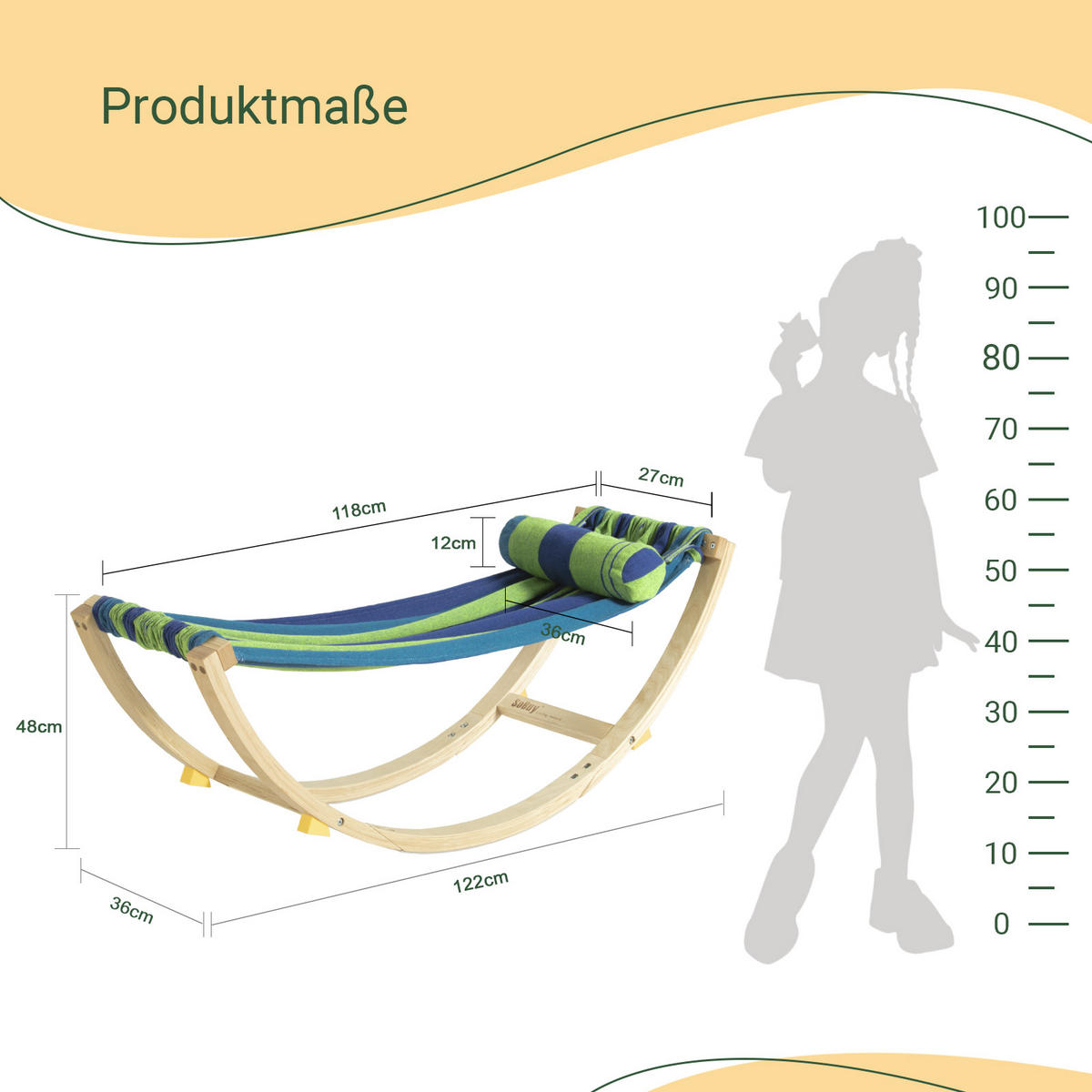 KINDERHÄNGEMATTE Bunt - Multicolor, Holzwerkstoff (124/45/36cm) - SoBuy