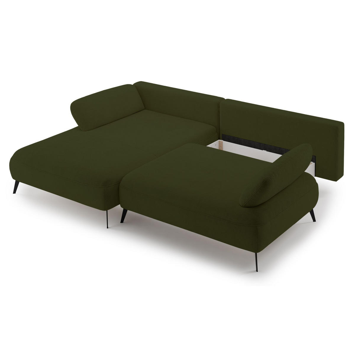 ECKSOFA Avolla Olivgrün links - Schwarz/Olivgrün, Textil/Metall (284/186cm) - Selsey