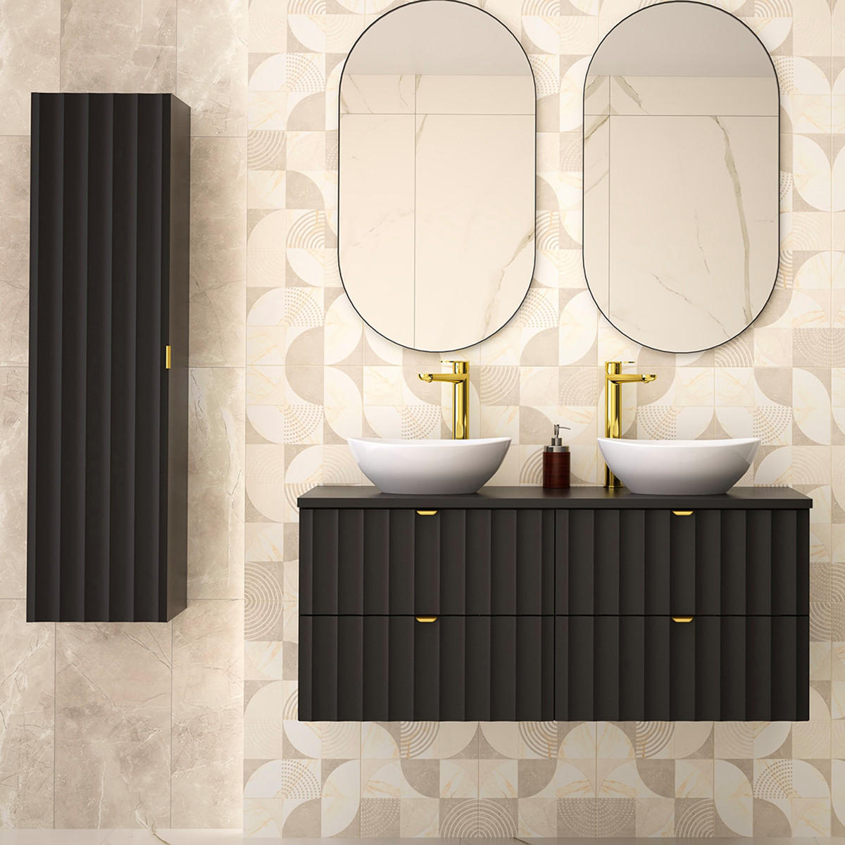 BADMÖBEL 120.6cm Lexa 2er-Set Schwarz - Schwarz, Holzwerkstoff (120.6/52.2/46.5cm) - Petits-meubles