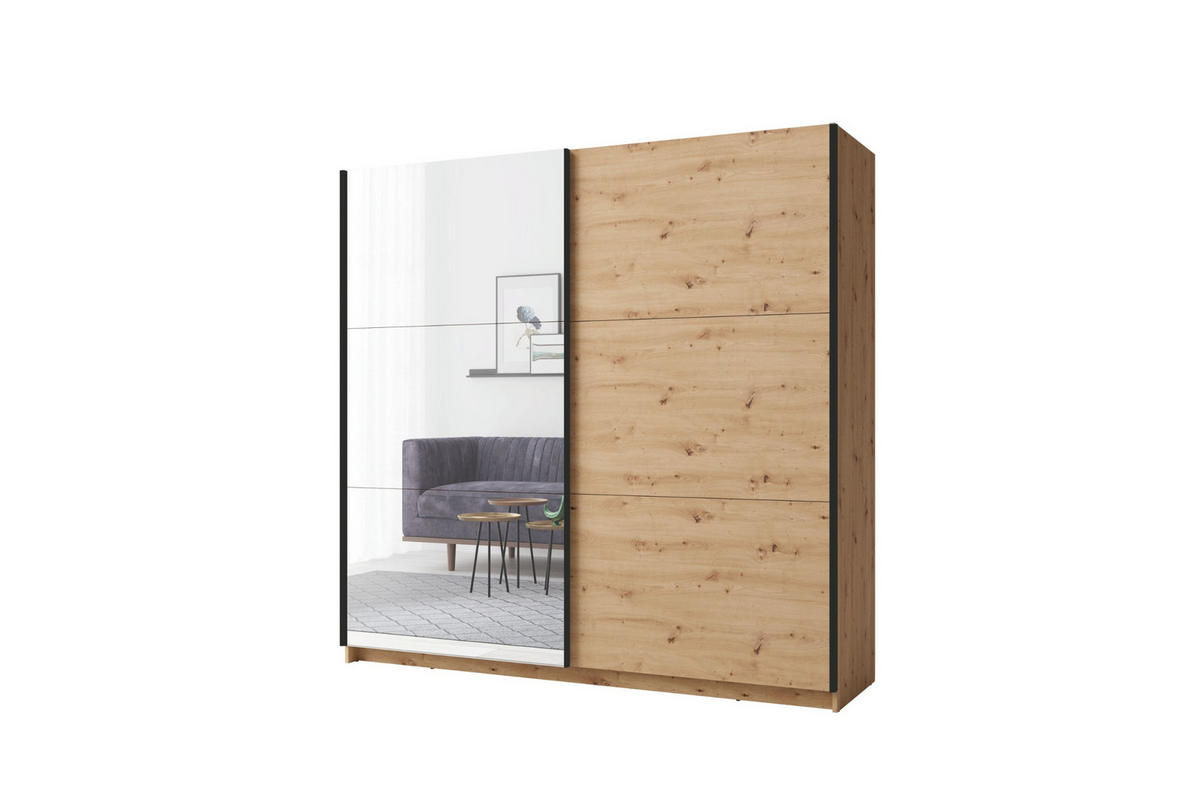 SCHWEBETÜRENSCHRANK ARLO I 200/207 cm in Eiche Artisan mit Spiegel - Eiche Artisan, Holzwerkstoff (201/59/207cm) - Deine Möbel 24