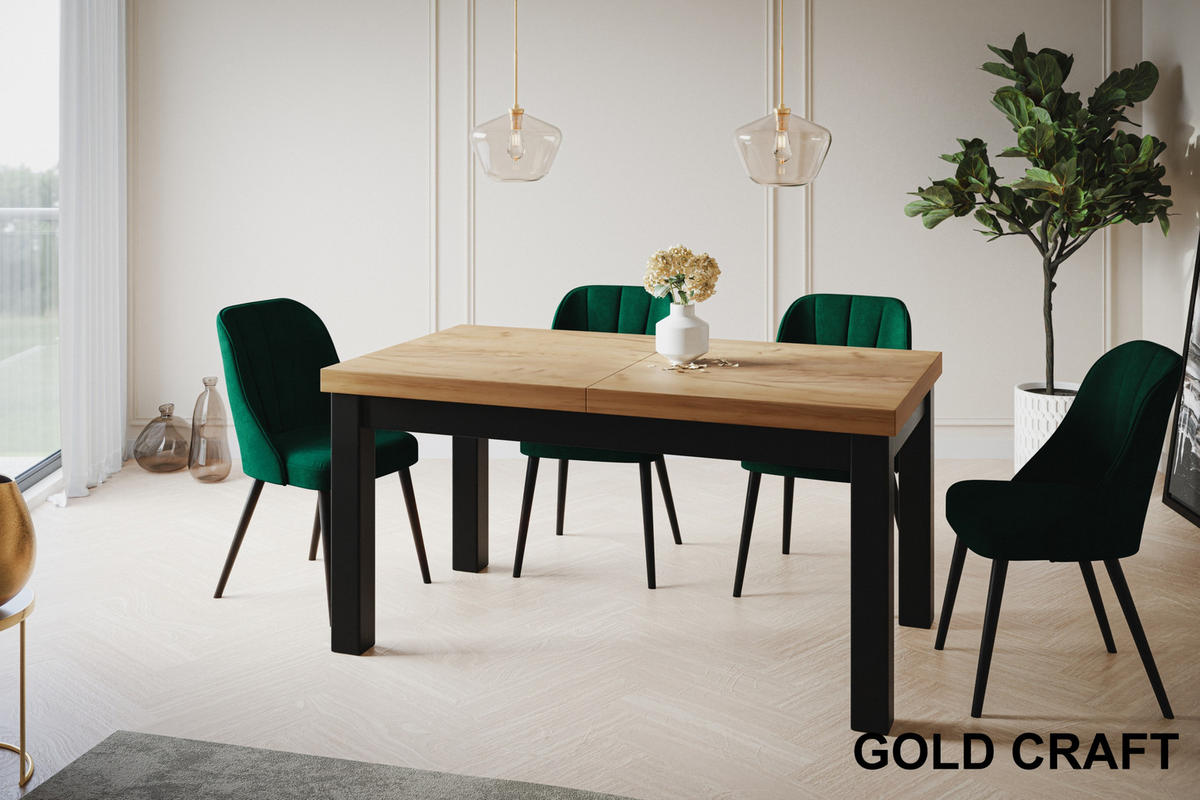 ESSZIMMERTISCH CLASSIC, ausziehbarer Tisch 120-160X80X78 cm, Farbe: CRAFT, mit Holzbeinen in Farbe Schwarz - Schwarz/Braun, Holzwerkstoff (120/80/78cm) - Alpi-Möbel