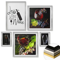 WANDBILDER 5er Set - 50x50 cm & 20x30 cm & 40x60 cm Silberner Rahmen - Weingläser mit Trauben und Inschrift - Silberfarben, Kunststoff (40/60cm) - ArtPrintCave