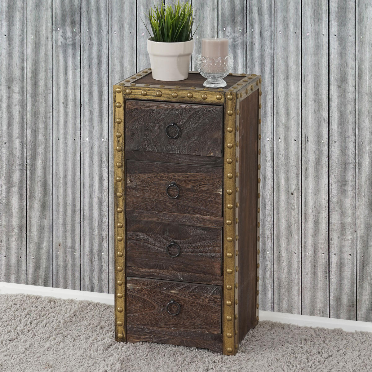 KOMMODE 4 SCHUBLADEN SHABBY-LOOK Braun - Braun, Holz (33/70/26cm) - MCW