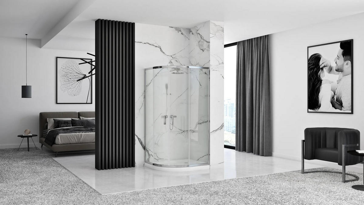 DUSCHKABINE Rea Look Chrome 80x80 Mit weißer Duschwanne Look - Chromfarben, Glas (80/80/190cm) - REA