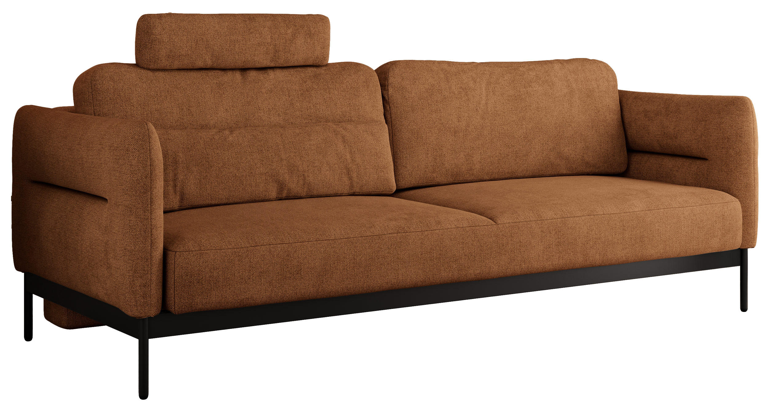 SOFA SALENTO Orange Struktur - Schwarz/Orange, Textil/Metall (221/82/101cm) - MKS