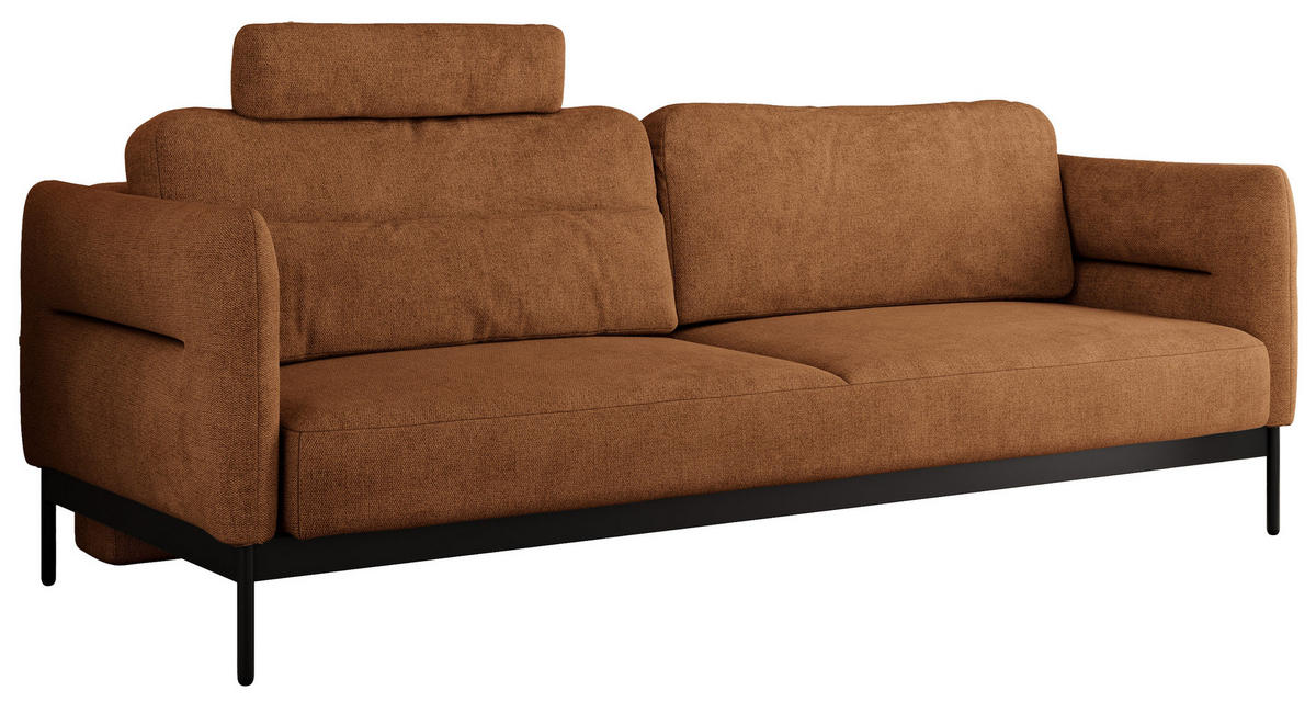SOFA SALENTO Orange Struktur - Schwarz/Orange, Textil/Metall (221/82/101cm) - MKS