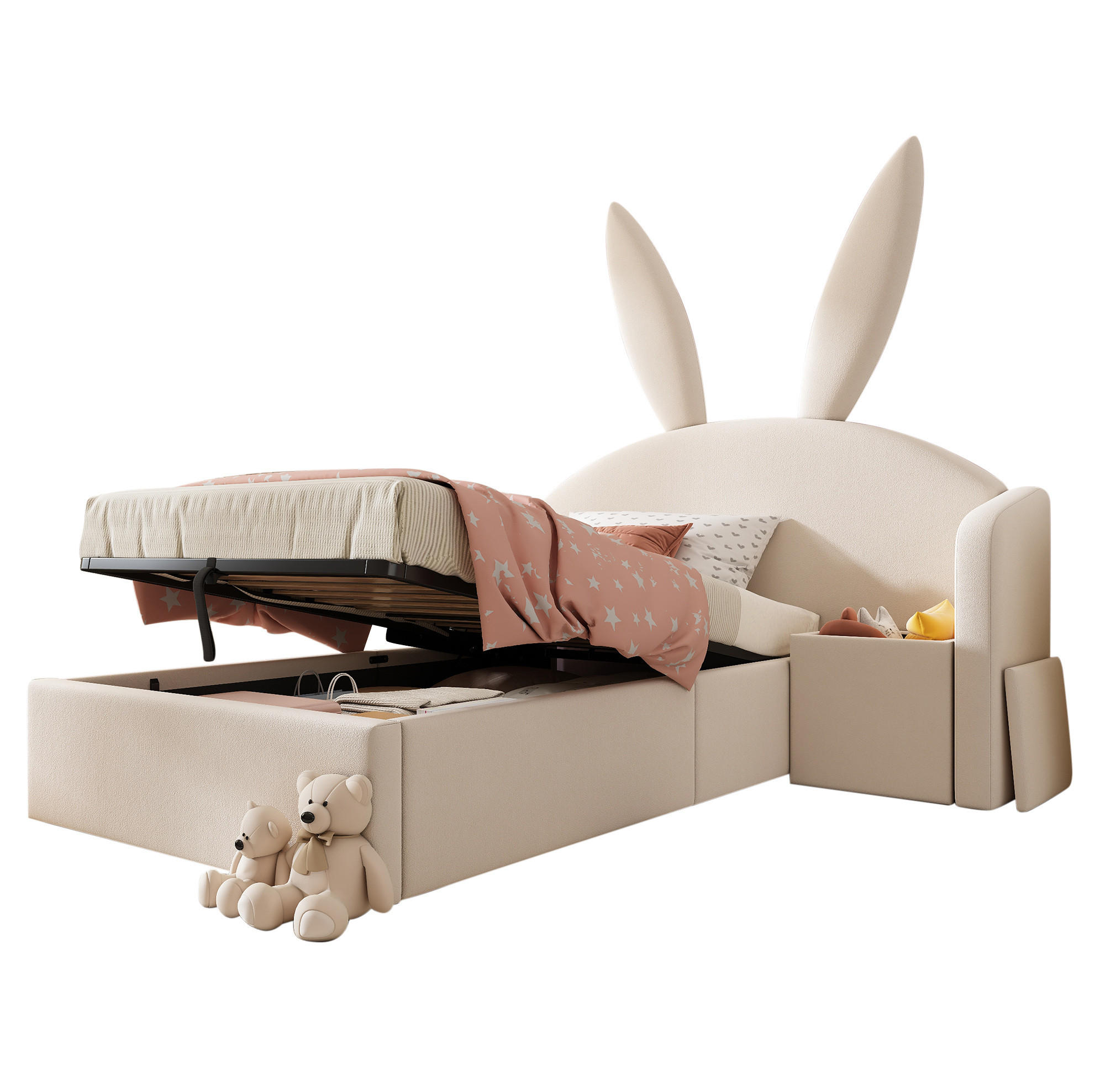 POLSTERBETT 90/200 cm Beige aus Samt mit Bettkasten und Nachttisch - Beige, Textil (90/200cm) - OKMYHOME