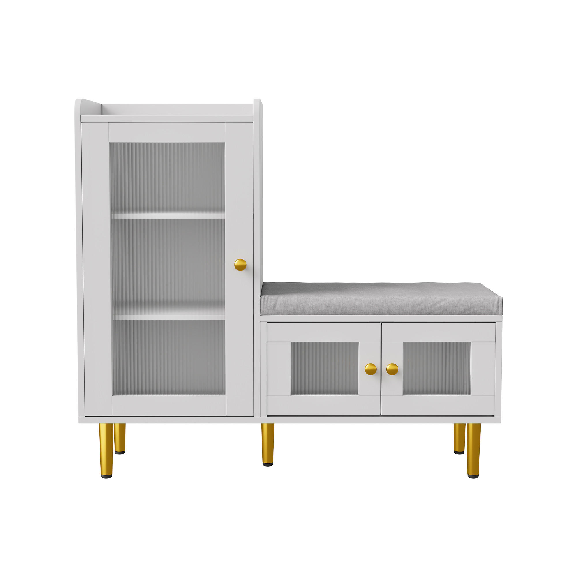SCHUHKOMMODE Holzoptik Weiß mit Sitzbank und Glastüren, Garderobe für Flur - Weiß, Holz (100/90/35cm) - PARAFTA HOME