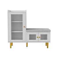 SCHUHKOMMODE Holzoptik Weiß mit Sitzbank und Glastüren, Garderobe für Flur - Weiß, Holz (100/90/35cm) - PARAFTA HOME