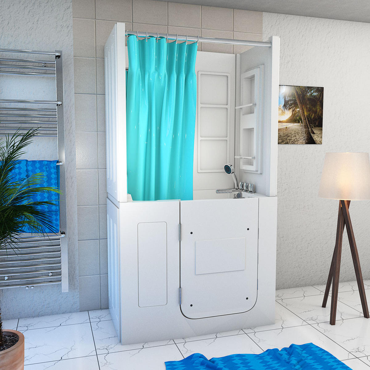 SENIOREN Dusche Sitzwanne Tür S08D-B-L - Weiß, Glas/Kunststoff (110/68/205cm) - AcquaVapore by Sandra Jentho