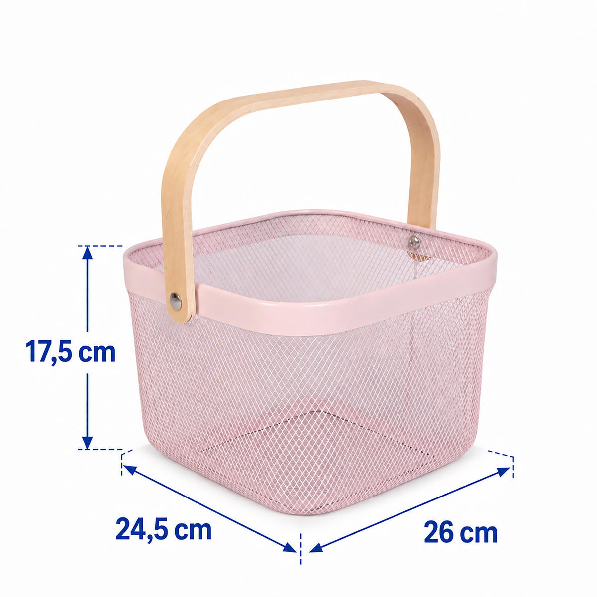 AUFBEWAHRUNGSKORB Rosa Metall Holzgriff - Rosa, Holz/Metall (26/17.5/24.5cm) - Relaxdays