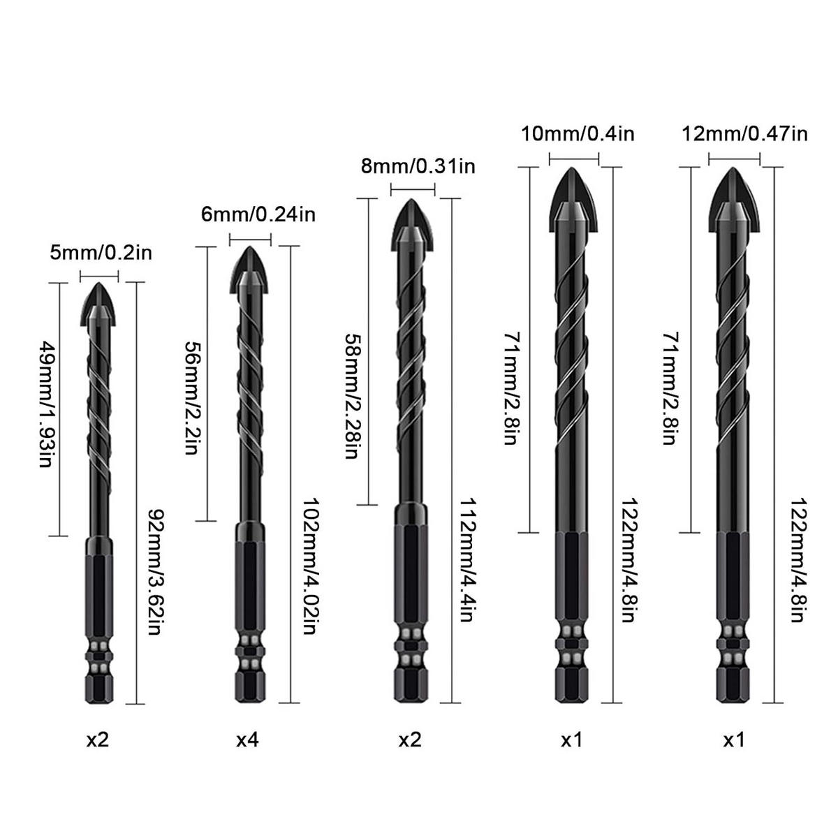 BOHRER - 10 Stück, geeignet für Fliesen, Glas, Keramik, Beton, Ziegelwände und Glas (5 bis 12 mm). - Schwarz, Metall (12/1.2/1cm) - DCA