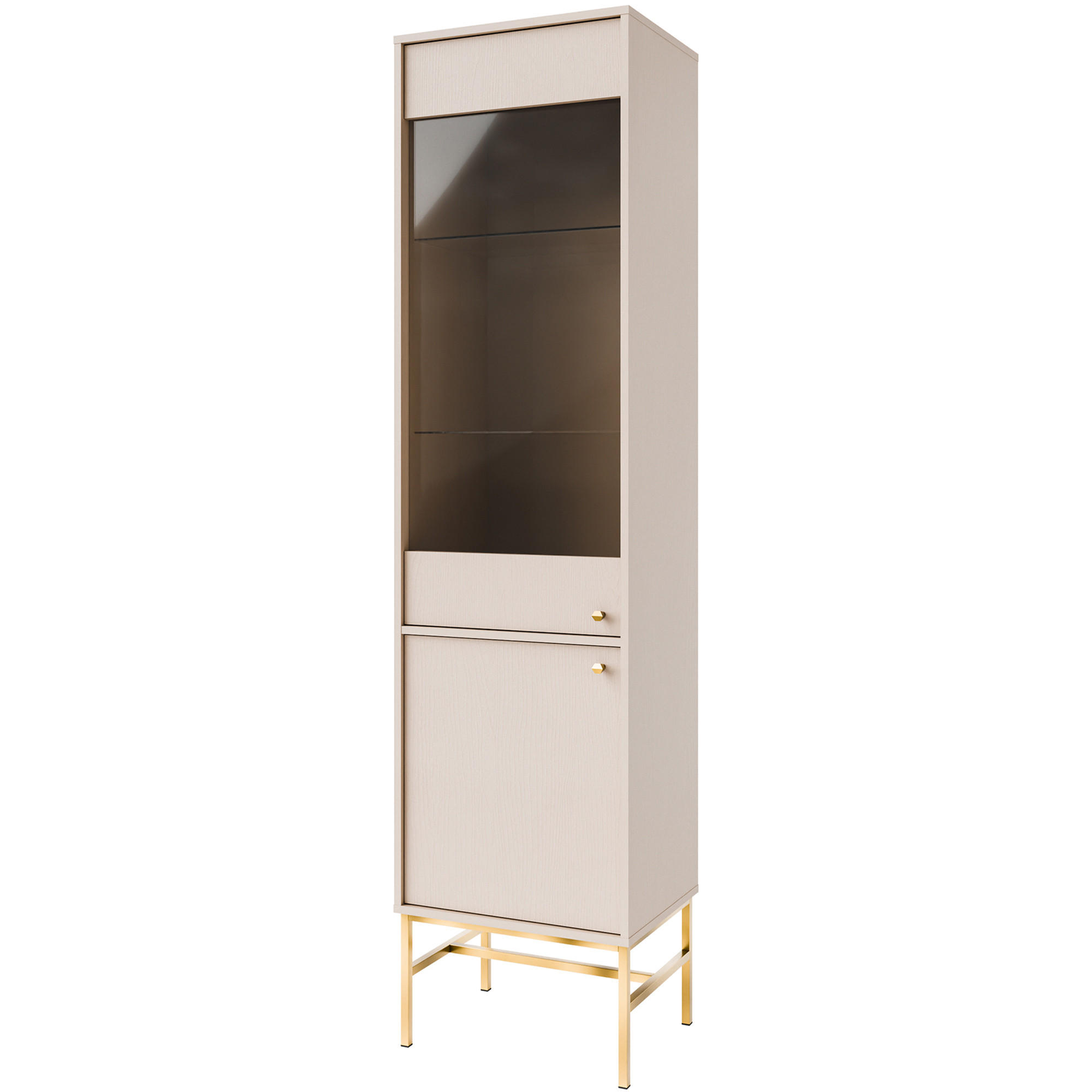 VITRINENSCHRÄNK FLOREN, Creme/Gold - Creme, Holzwerkstoff/Metall (51.8/207.5/40.8cm) - KONSIMO®