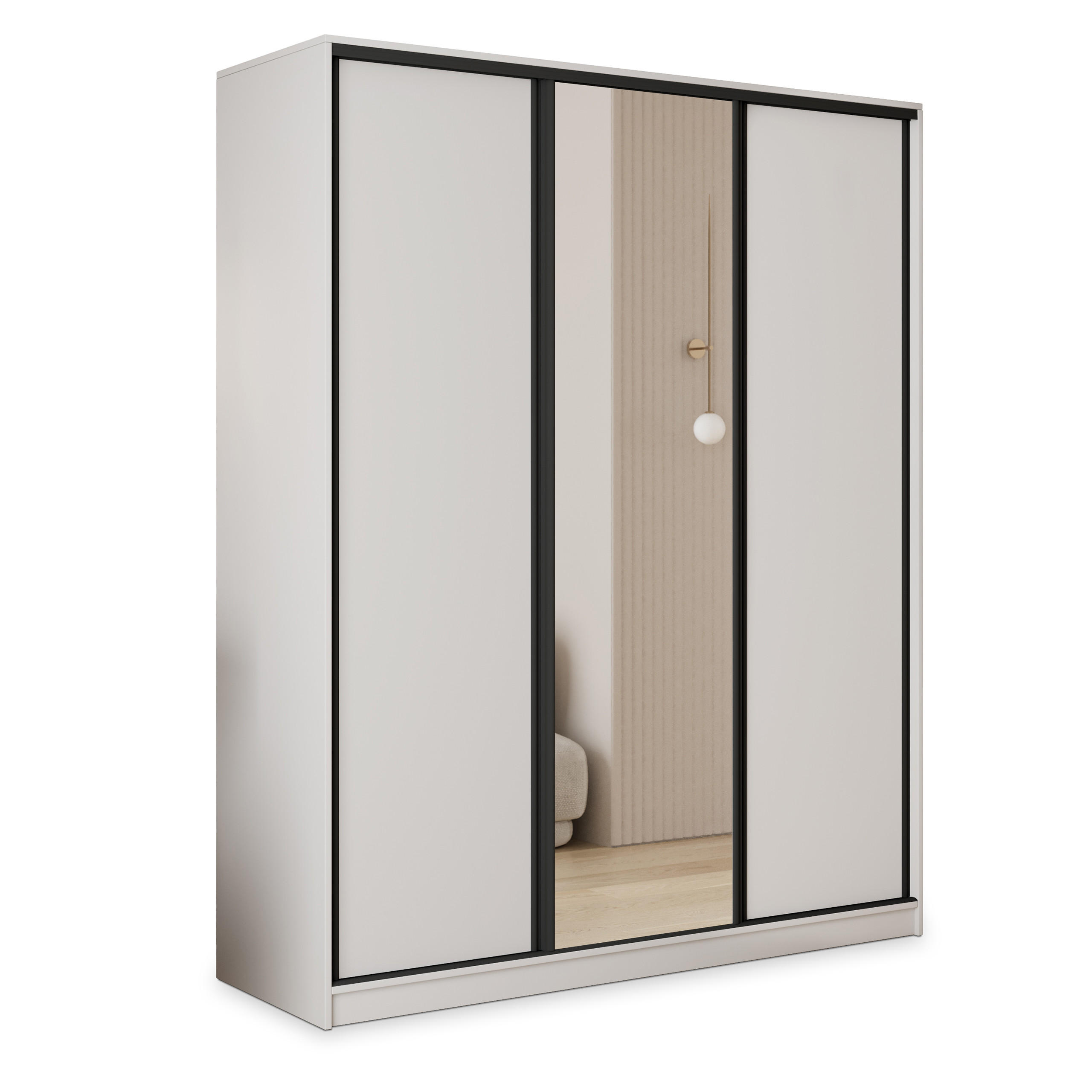 SCHWEBETÜRENSCHRANK TARI 160/205/58 cm 3-türig mit Spiegel und 4 Schubladen Weiß - Weiß, Holzwerkstoff (160/205/58cm) - MASSENO