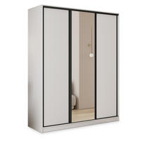 SCHWEBETÜRENSCHRANK TARI 150/205/58 cm 3-türig mit Spiegel und Schubladen Weiß - Schwarz/Weiß, Holzwerkstoff (150/205/58cm) - MASSENO
