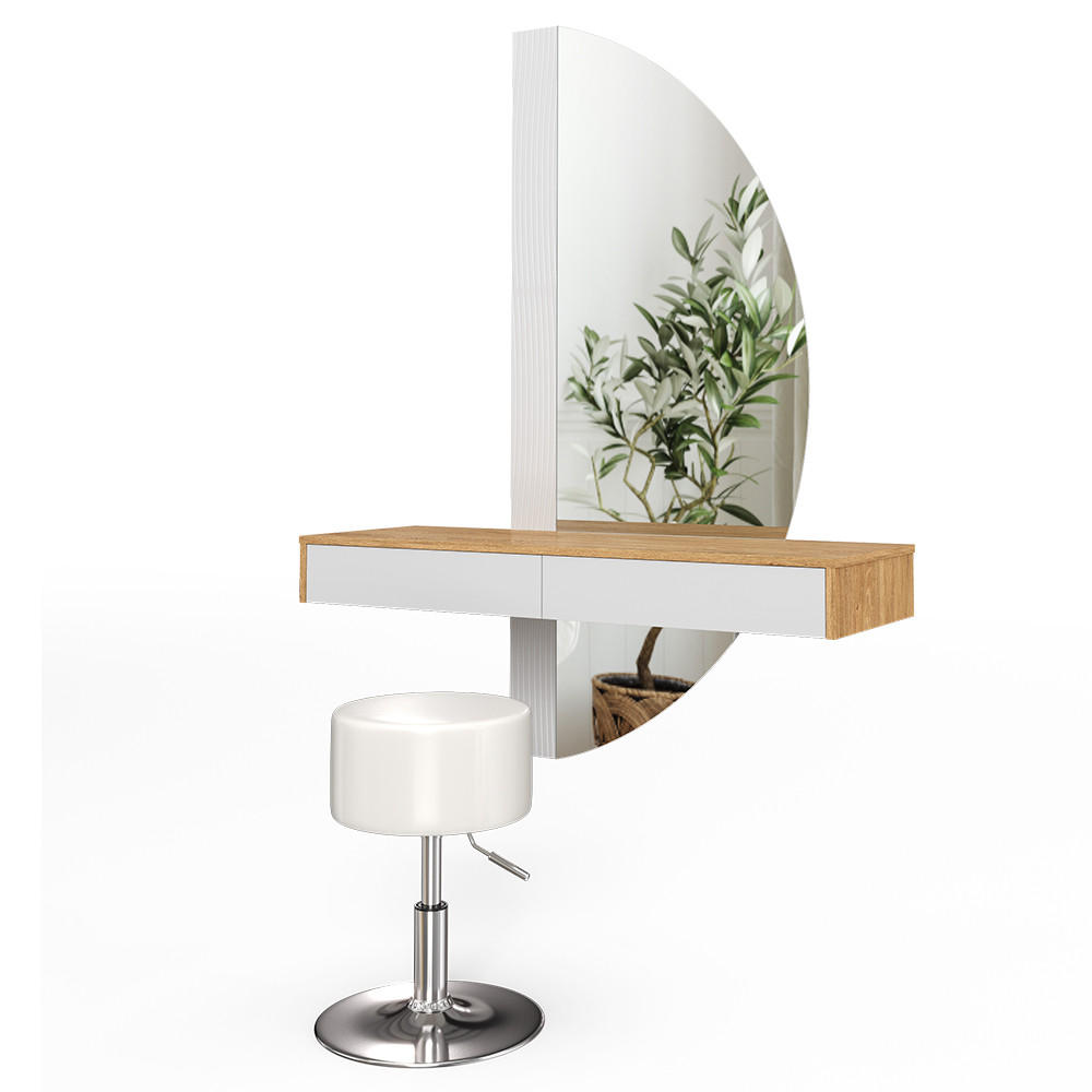 SCHMINKTISCH Melisa Weiß 120 cm mit LED Beleuchtung und Hocker - Eichefarben/Weiß, Holzwerkstoff (120/161.1/40cm) - Vicco