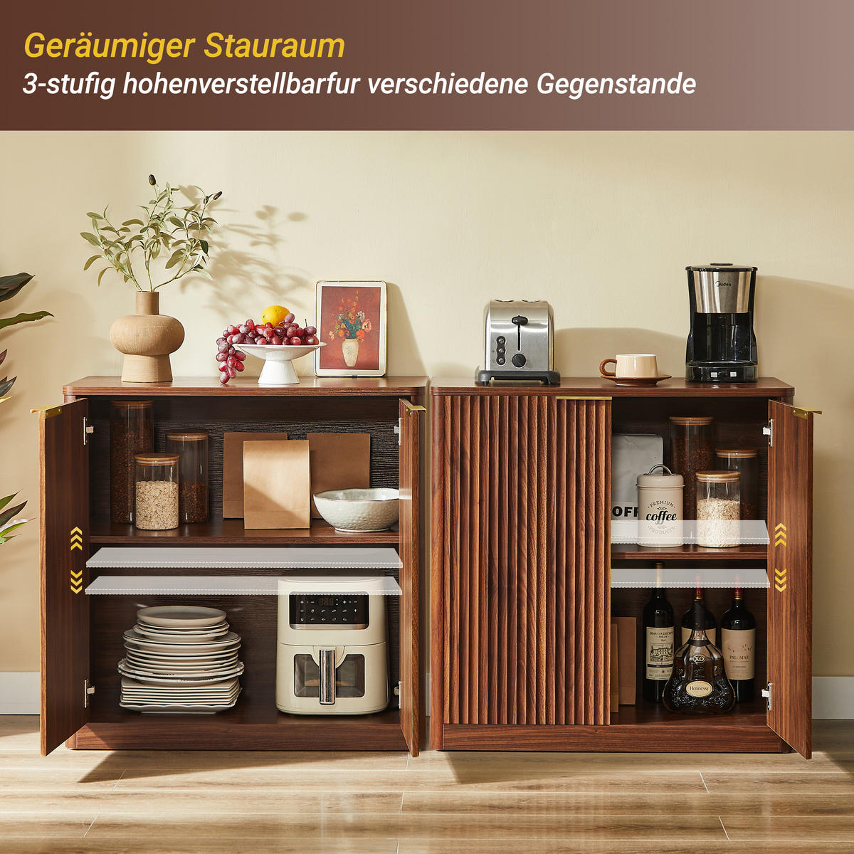 SIDEBOARD DE-38846 80/40/80 cm Vertiefungspanelen und verstellbare Ablagen Braun - Braun, Holzwerkstoff (80/80/40cm) - ComfortXL