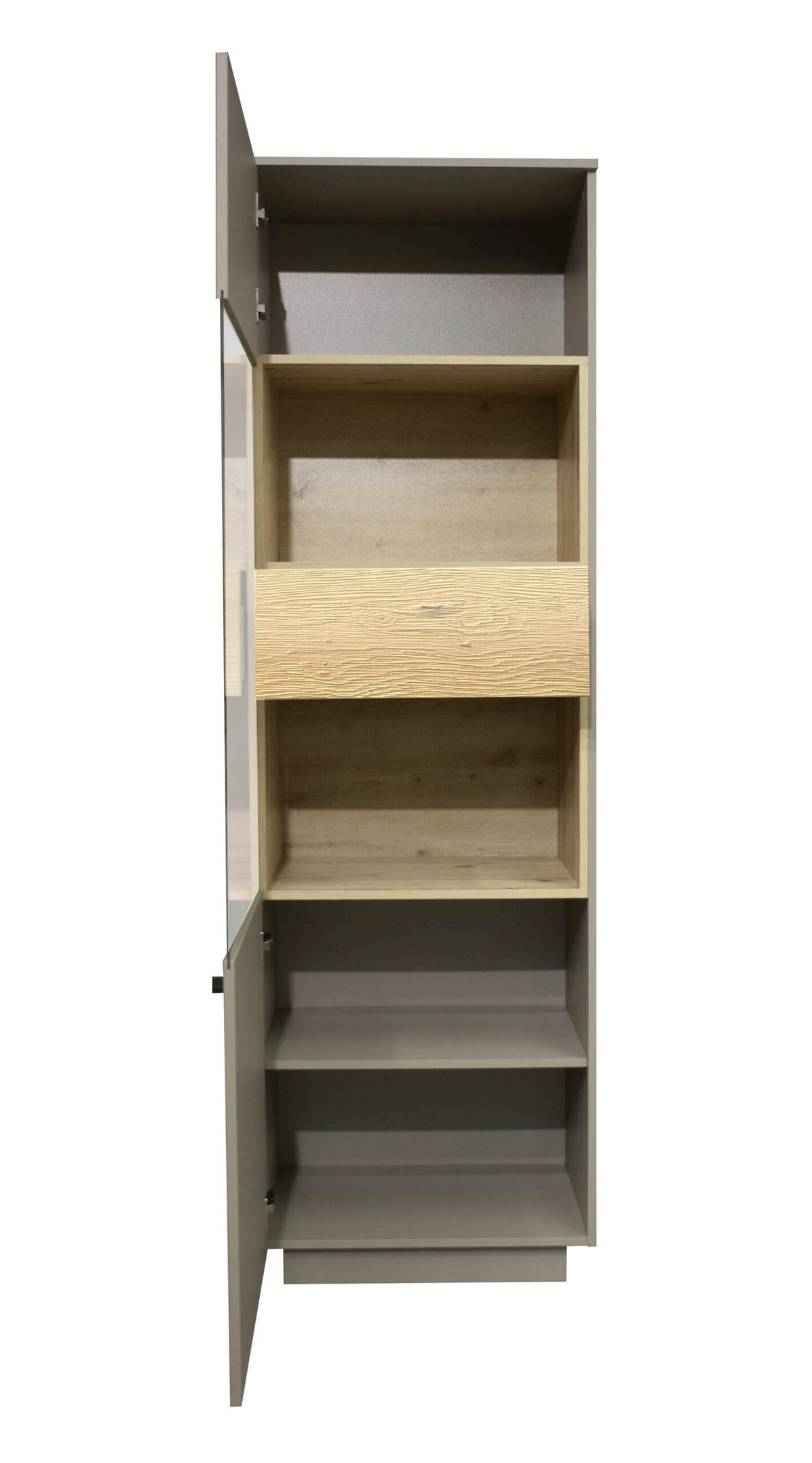 STANDVITRINE Lino Taupe matt und Eiche massiv - Grau, Holzwerkstoff (60/196/45cm)