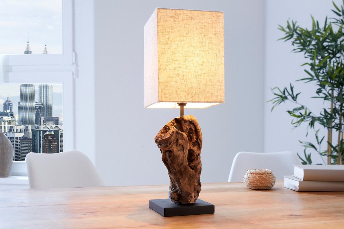 TISCHLEUCHTE HYPNOTIC Treibholz Beige 45 cm - Beige/Braun, Holz/Textil (15/15/45cm) - riess-ambiente