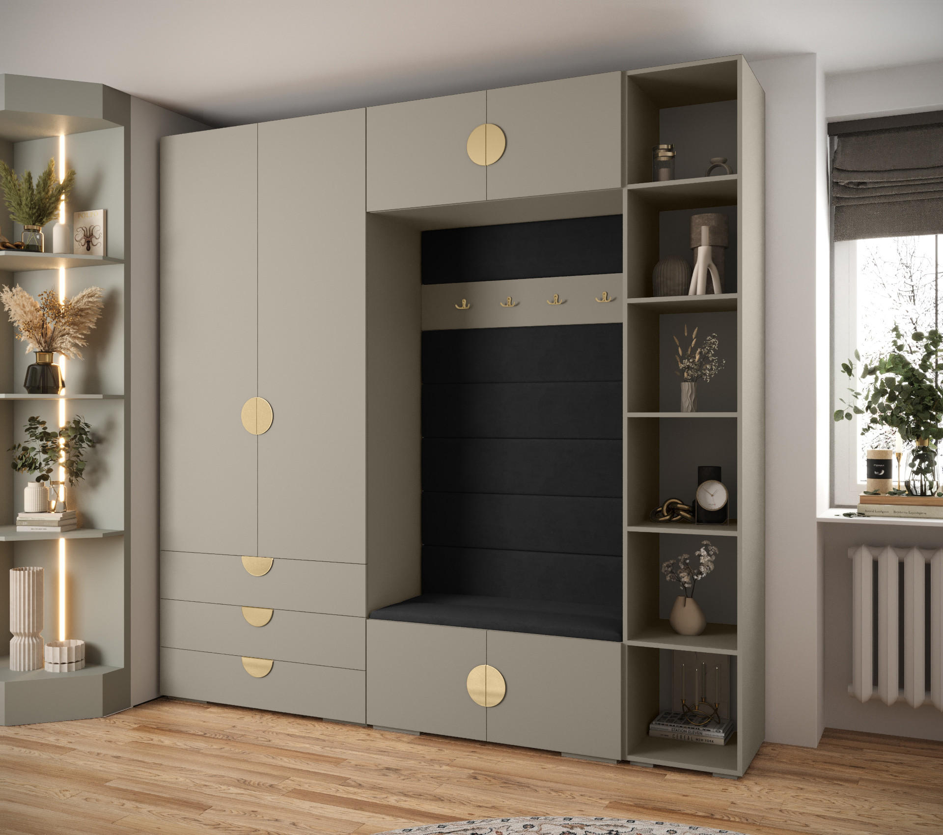 GARDEROBEN-SET 236,7/240/47 - Kaschmir/Goldfarben, Holz/Kunststoff (240/236.7/47cm) - Abiks Möbel