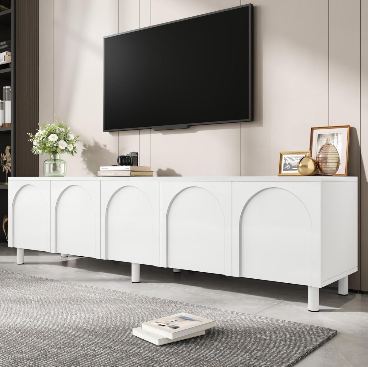 TV-ELEMENT mit 5 Türen 180 x 38 x 45 cm MDF Weiß - Weiß, Holzwerkstoff (38/45/180cm) - Beauniv