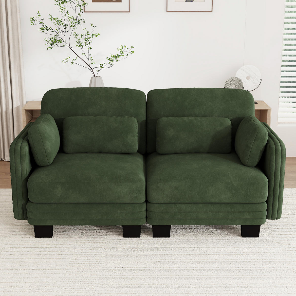 2-SITZER-SOFA Modular Chenille mit Kissen, DE-42686, Grün - Grün, Holz (176/88/88cm) - ComfortXL