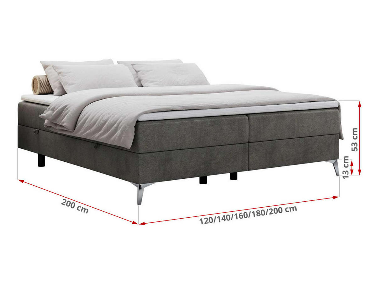 BOXBETT LESS 180/200 Dunkelgrau Velvet - H3 - Dunkelgrau, Holz/Textil (180/200cm) - MKS