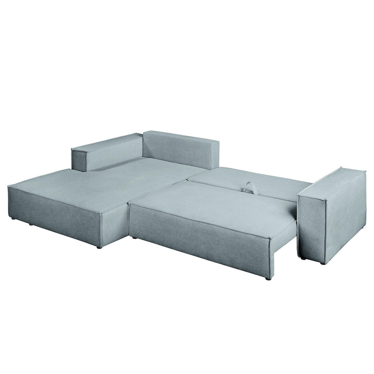 ECKSOFA mit Schlaffunktion - Longchair - Blaugrau/Schwarz, Kunststoff/Textil (294/185cm) - home24