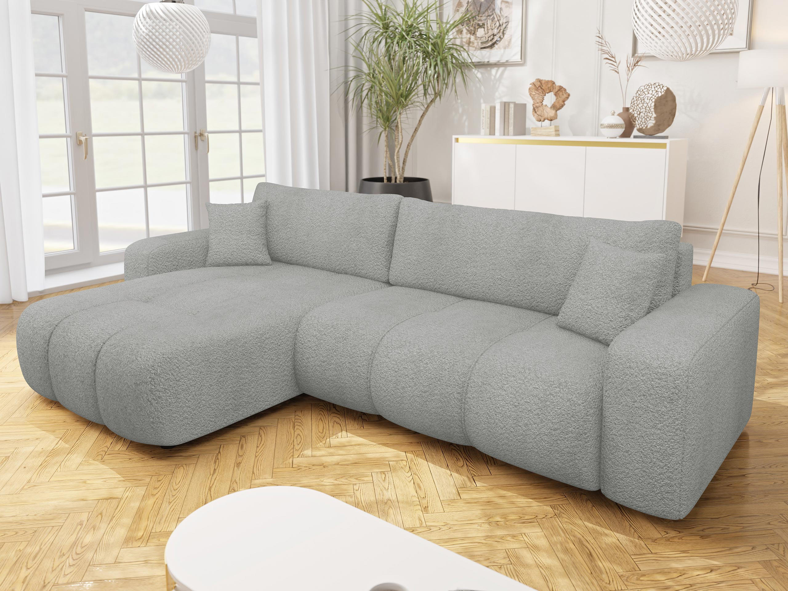 ECKSOFA Furyn Maxi Boucle - Schwarz/Grau, Holzwerkstoff/Kunststoff (274/145cm) - MIRJAN24