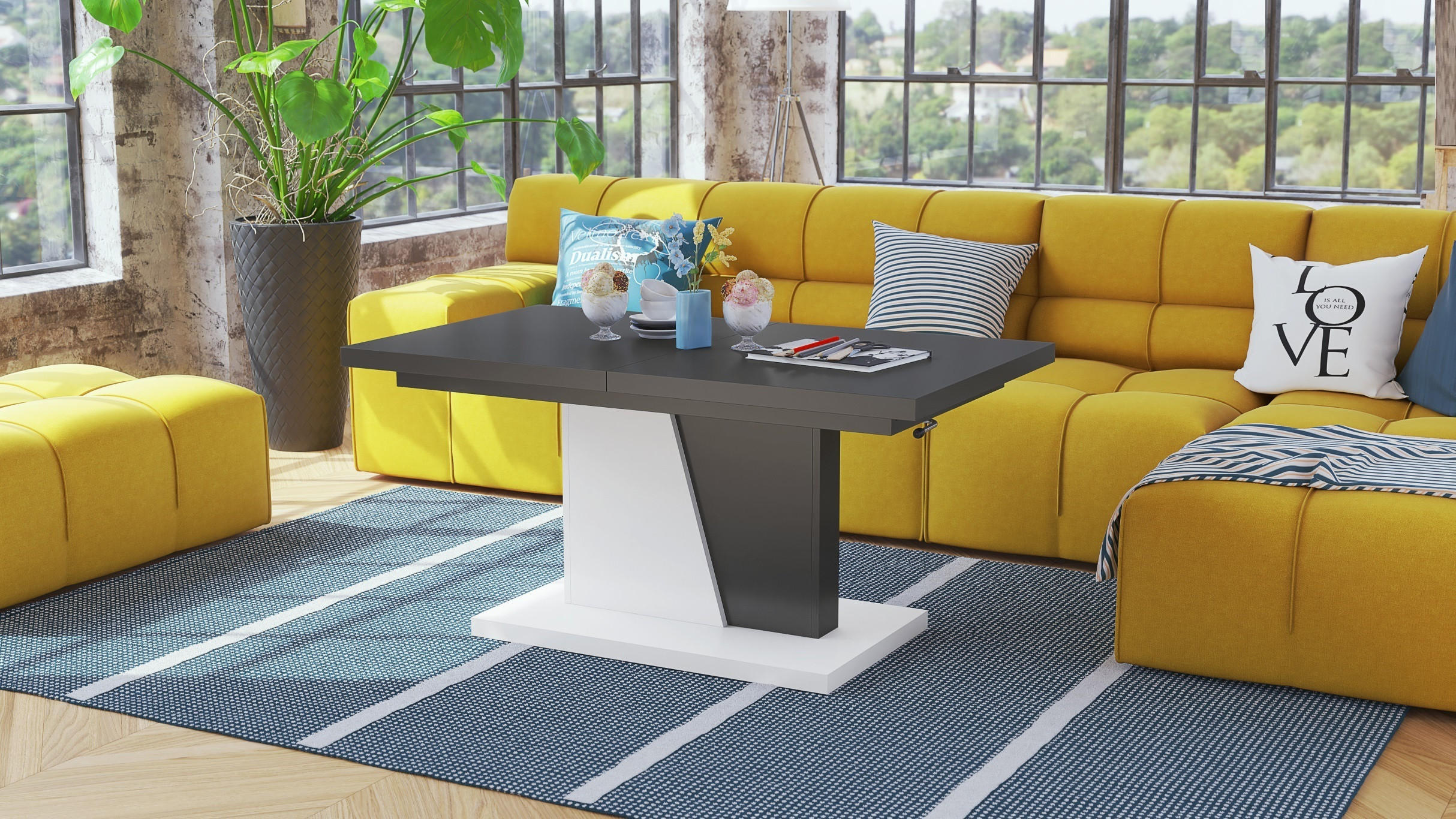 COUCHTISCH rechteckig Anthrazit matt - Weiß matt ausziehbar höhenverstellbar - Anthrazit/Weiß, Holzwerkstoff (70/120/60cm) - designimpex