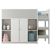 HOCHBETT 90/200 cm in Grau/Weiß – mit Leiter, Schrank und Regalen - Grau, Holz (90/200cm) - BEAOK