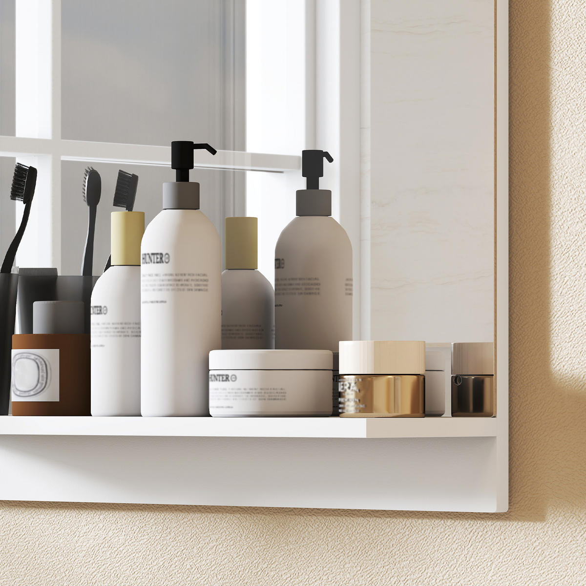 BADSPIEGEL mit Regal 50/60 cm - Weiß, Holzwerkstoff (14/60/50cm) - HOMCOM