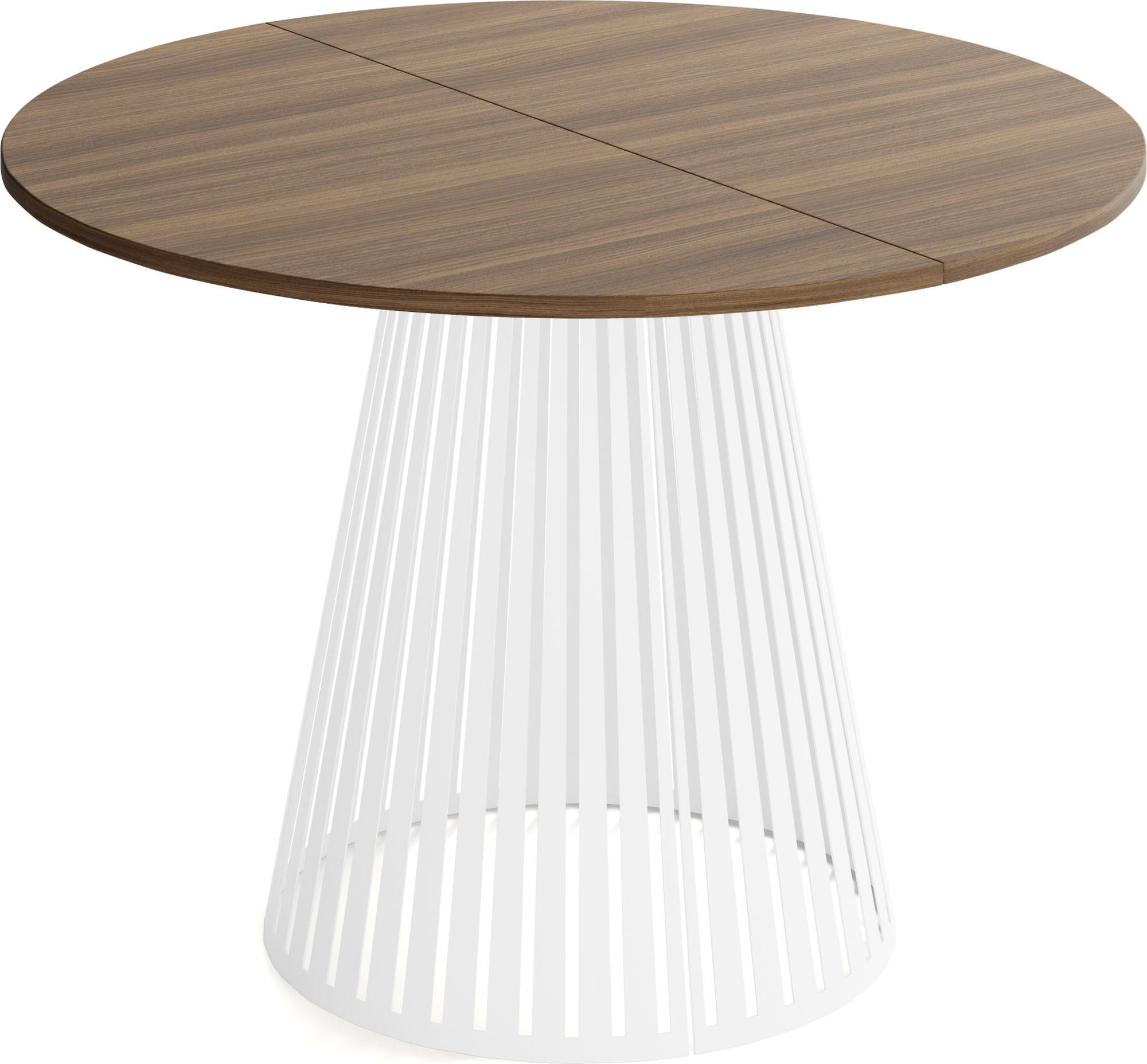 ESSTISCH Naro rund ausziehbar mit Weißem Lamellen-Metallgestell, Walnuss Braun 100-180/100/76 cm - Walnussfarben/Weiß, Holzwerkstoff/Metall (100/100/76cm) - WFL GROUP