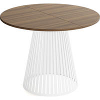 ESSTISCH Naro rund ausziehbar mit Weißem Lamellen-Metallgestell, Walnuss Braun 100-180/100/76 cm - Walnussfarben/Weiß, Holzwerkstoff/Metall (100/100/76cm) - WFL GROUP