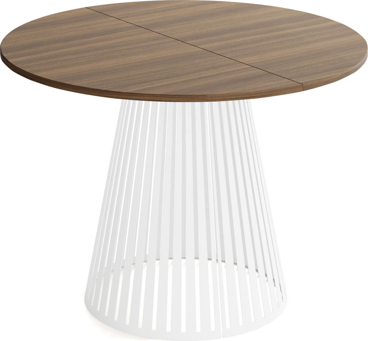 ESSTISCH Naro rund ausziehbar mit Weißem Lamellen-Metallgestell, Walnuss Braun 100-180/100/76 cm - Walnussfarben/Weiß, Holzwerkstoff/Metall (100/100/76cm) - WFL GROUP
