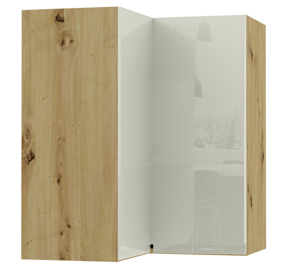 ECKHÄNGESCHRANK Florence W12/60 Eiche Artisan / RAL 1013 perlweiß HG 60 / 60 / 72cm - Vordertür links - Weiß Hochglanz/Eiche Artisan, Holz/Holzwerkstoff (72/60/60cm) - Feldmann-Wohnen