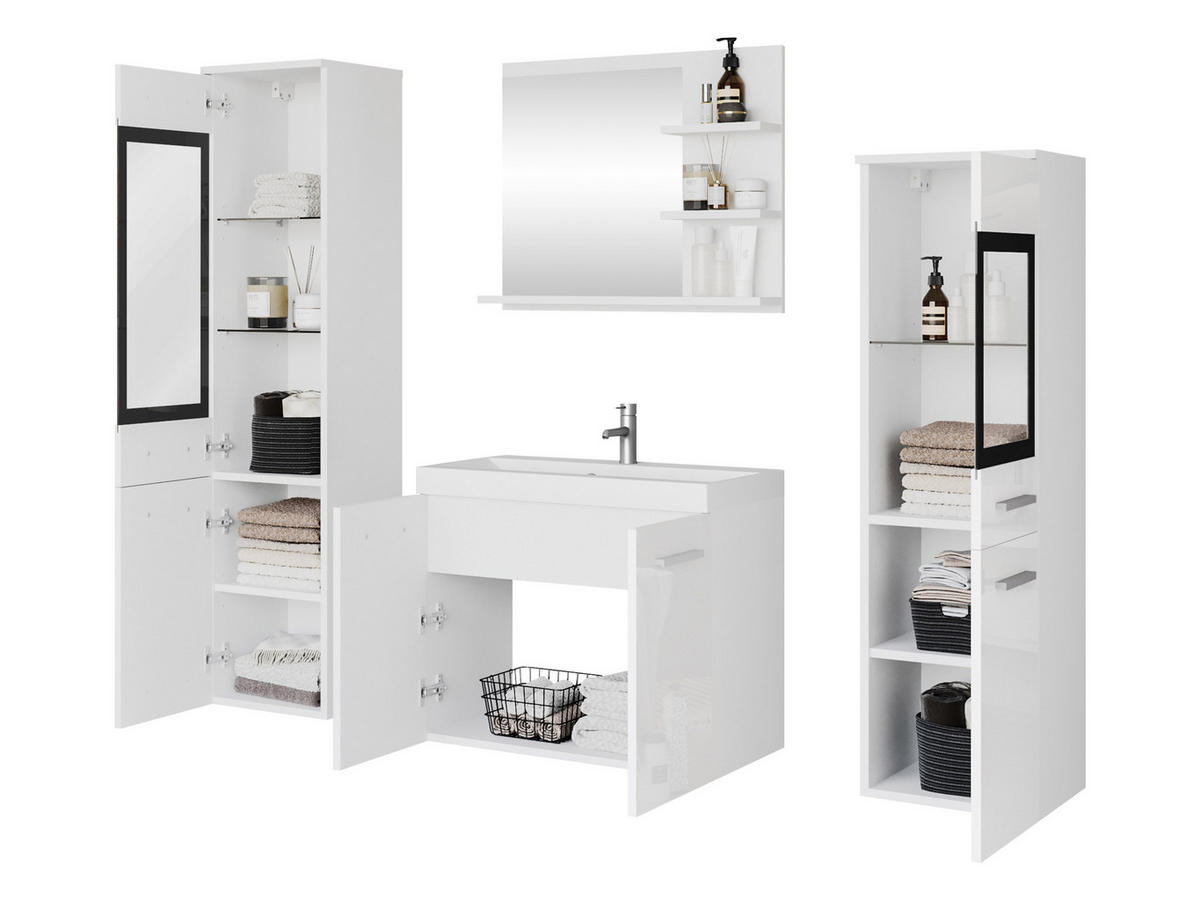 BADMÖBEL-SET Madrit I mit RGB LED Beleuchtung - Braun/Grau, Holzwerkstoff (30/132/30cm) - MIRJAN24