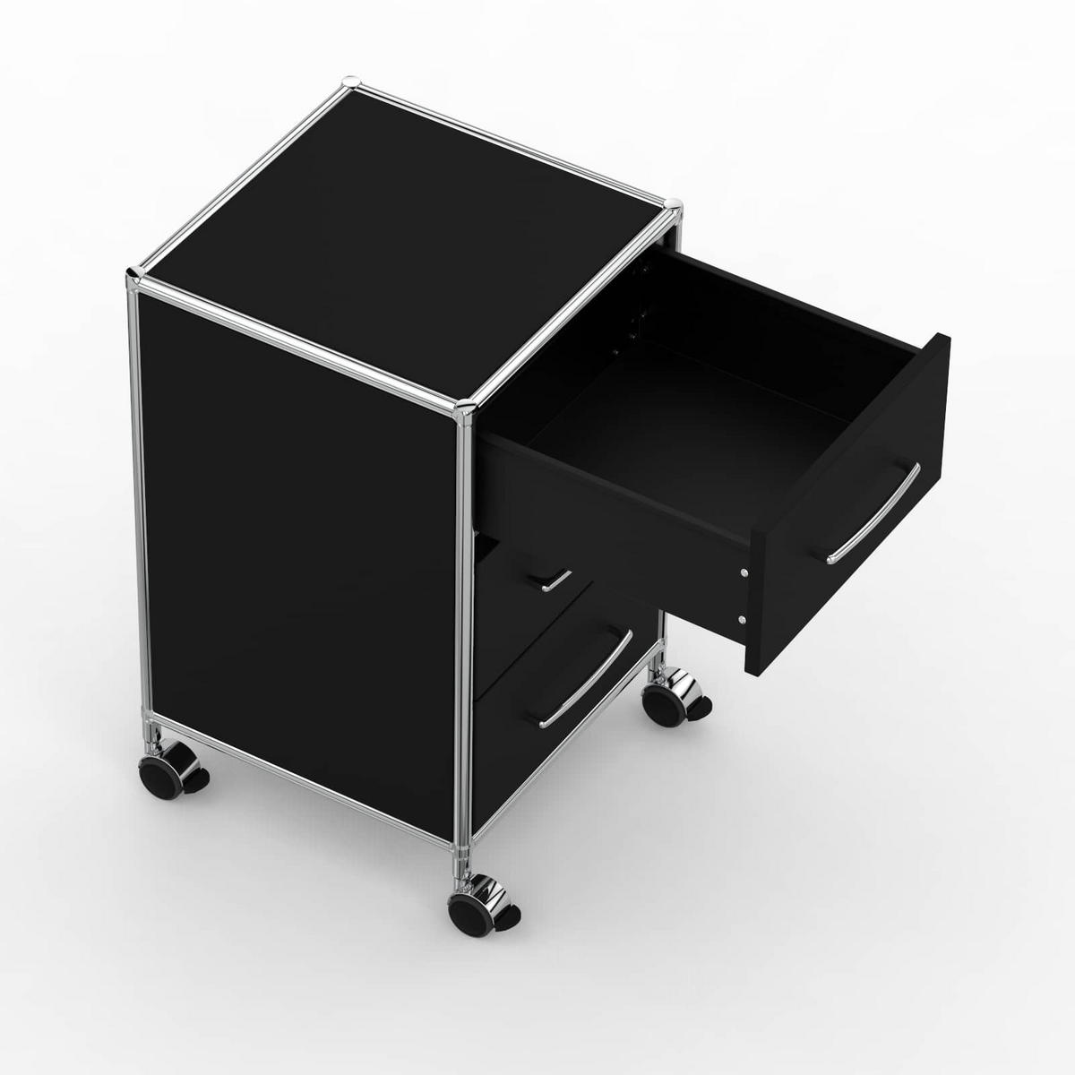 BÜRO-ROLLCONTAINER Holz, 40cm - 3 Schubladen, Schwarz - Chromfarben/Silberfarben, Holzwerkstoff/Metall (40/66.5/39.7cm) - Versee