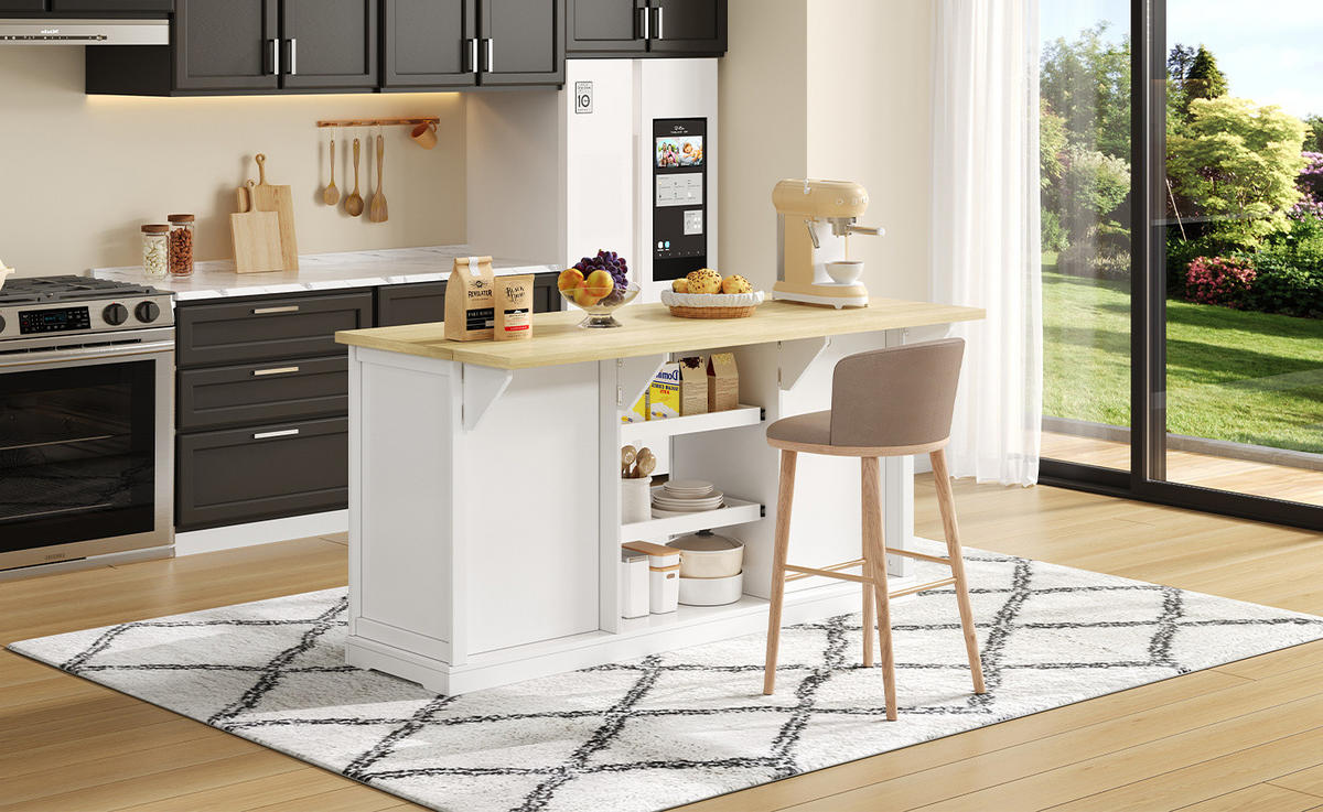 BUFFET 150/75,5/65 cm Natur/Weiß aus MDF mit klappbarer Erweiterungsplatte - Naturfarben, Holzwerkstoff (65/75.5/150cm) - OKMYHOME