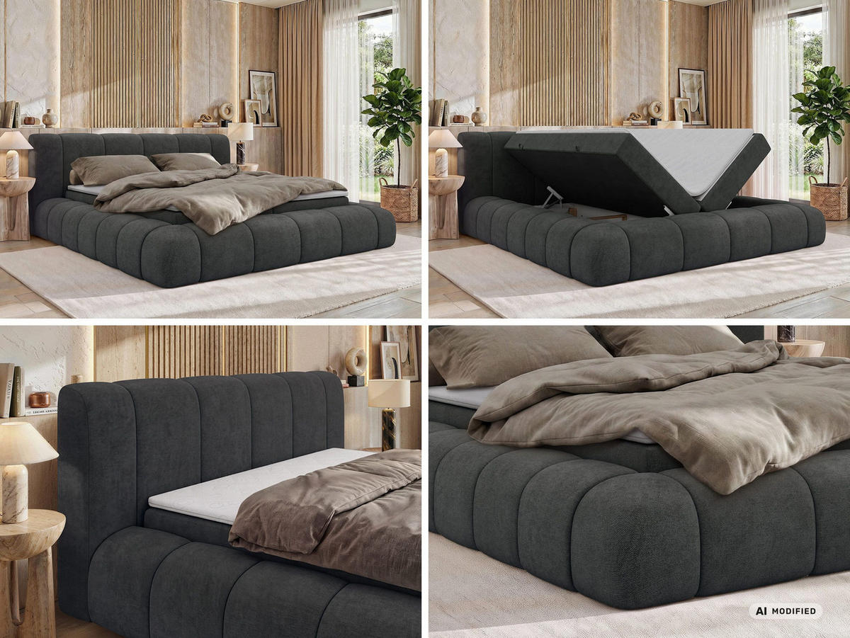 AMERICKÁ POSTEĽ NUBEA 140/200 - Tmavosivá Štruktúrovaná látka - Topper Visco - H4 (tvrdý) - čierna/taupe, textil/plast (140/200cm) - MKS
